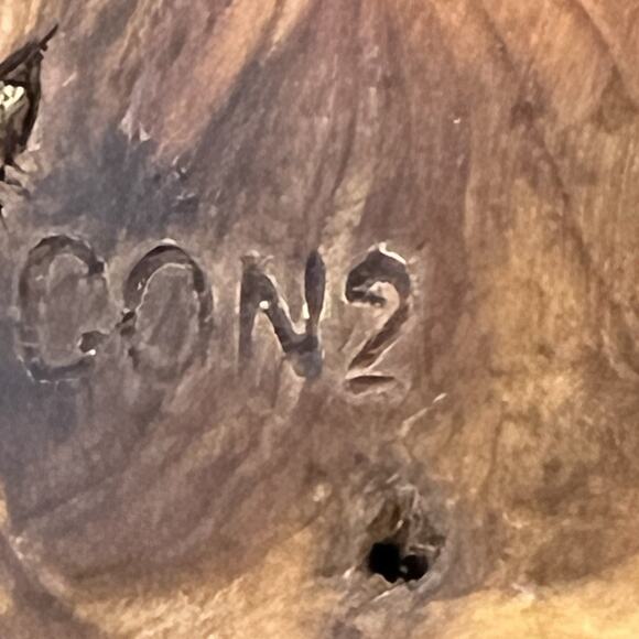 Burl Wood Hand Carved Bowl Rustic Natural Art Stamped CON2 Brown Approx 10" x 7" - Picture 4 of 13